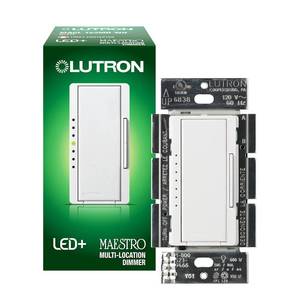lot 55995 image: Lutron Maestro LED Dimmer Switch for Dimmable LED, Halogen and Incandescent Bulbs, Single-Pole or Multi-Location, White LOT OF 2