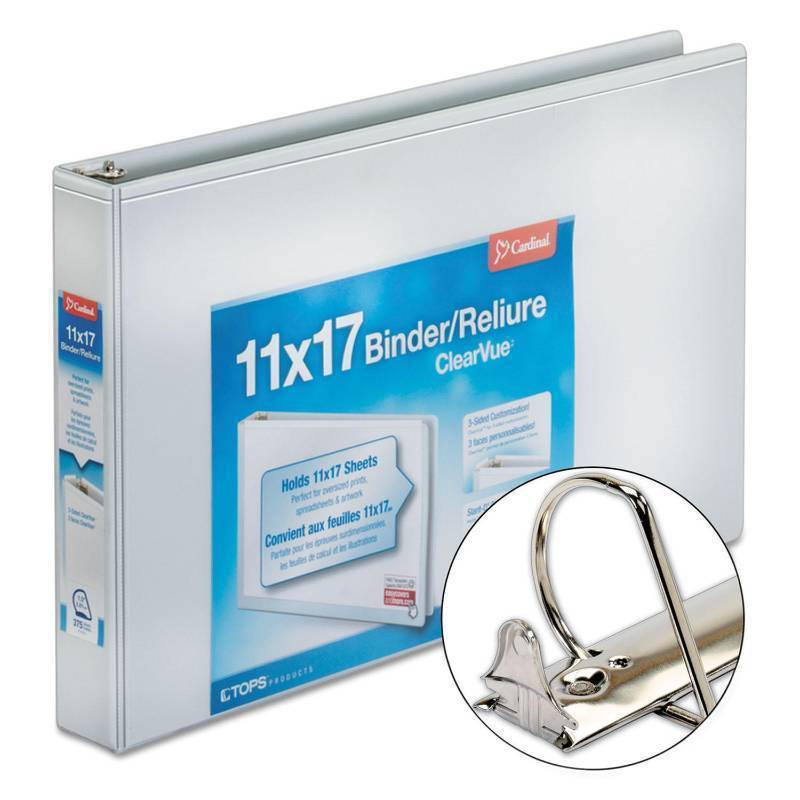 lot 45925 image: Cardinal 11 x 17 ClearVue Slant-D Ring Binder, 2 Cap, White