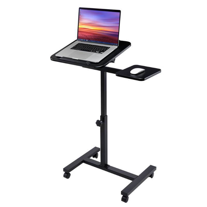 lot 55828 image: Seville Classics 26 in. Black Tilting Sit-Stand Computer Desk Cart with Mouse Pad Table