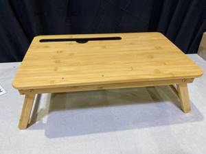 lot 1396 image: SOFFRIA Lap Desk Bamboo Bed Tray Table Fits up to 17.7 Inch Foldable Laptop Desk for Breakfast Homework Study Reading Eating Food Tray Table