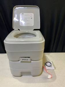 lot 1408 image: VIVOHOME 5.3 Gallon Waste Tank Portable Indoor Outdoor Toilet Compact Double-outlet Commode with Anti-leak Seal Ring and Cleaning Brush for Travel Camping RV Boating Fishing