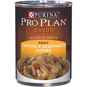 lot 1450 image: Case of Purina Pro Plan Gravy Wet Dog Food SAVOR Slices in Gravy Chicken & Vegetables...
