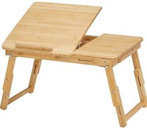 lot 1485 image: SONGMICS Laptop Desk for Bed Sofa with Adjustable Tilting Top, Breakfast Serving Tray with Folding Legs ,Multi Function Table, Floor Desk, 100% Bamboo Nature ULLD01N