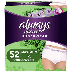 lot 1587 image: Always Discreet, Incontinence & Postpartum Underwear for Women, Maximum, XL, 52 Count