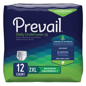 lot 1595 image: Prevail Daily Disposable Underwear 2X-Large, PV-517, Maximum, 12 Ct