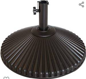 lot 1618 image: Abba Patio 50lb Patio Umbrella Base Water Filled 23 Round Recyclable Plastic Outdoor Market Umbrella Stand Base for Deck, Lawn, Garden, Brown
