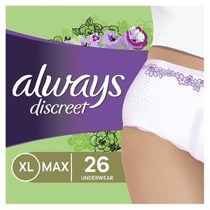 lot 1637 image: Case of 2 Always Discreet Incontinence Underwear for Women, Maximum, XL, 26 ct