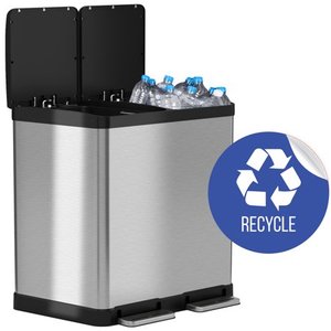 lot 1648 image: iTouchless SoftStep 16 Gallon Stainless Steel Step Trash Can  Recycle Bin with Removable Inner Buckets
