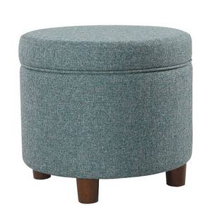 lot 1654 image: Round Storage Ottoman Teal Tweed - HomePop