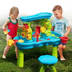 lot 1657 image: TEMI Toddler Sand Water Table - Rainforest Activity Table Sandbox Toy Sensory Table, Gyms Tables Waterpark Beach Play Table w 28 Pcs Accessory Outdoor Toy for Kids Children