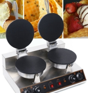 lot 1372 image: WICHEMI Commercial Electric Ice Cream Cone Waffle Machine Cone Egg Roll Baker Waffle Roll Maker Stainless Steel Nonstick Double Head 2400W Temperature &Time Control for Restaurant Home Use
