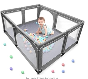lot 1406 image: Baby Playpen, Playpens for Babies, Extra Large Playyard for Toddler, Reliable Kids Activity Center, Sturdy Safety Playpen with Anti-Slip Suckers and Super Soft Breathable Mesh (Dark Gray, Large)