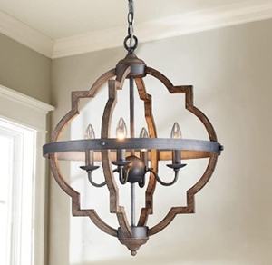 lot 1411 image: Saint Mossi 4-Lights Stardust Distressed Oak Finish Farmhouse Chandelier Light Fixture, R...
