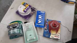 lot 69773 image: Miscellaneous box iPhone 11 case, iPhone Charger cord, toilet flapper and chain,smoke detector,shower head