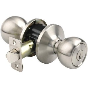 lot 69797 image: Brinks Exterior Locking Keyed Ball Style Doorknob, Satin Nickel Finish