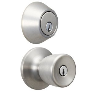 lot 69848 image: Hyper Tough Keyed Entry Tulip Style Doorknob and Deadbolt Combo, Stainless Steel