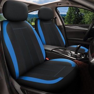 lot 69869 image: Auto Drive 2 Piece Seat Covers and Headrest Covers, Black and Blue Universal Fit for Car Truck