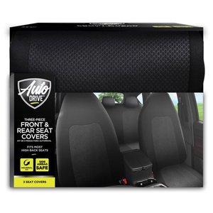 lot 69870 image: Auto Drive 3 Piece Front and Rear Seat Covers, Rayne Black, Universal Fit