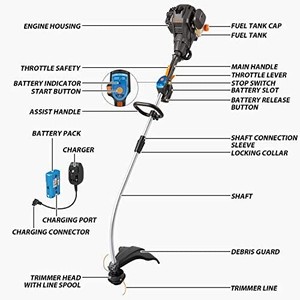 lot 69878 image: LawnMaster NPTGCP2517B No-Pull Gas String Trimmer with Electric Start 25cc 2 Cycle,17-Inch