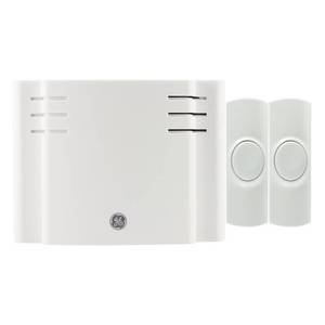 lot 69892 image: GE Wireless Doorbell Kit, 8 Chime Melodies, 1 Receiver, 2 Push Buttons, Battery-Operated, 19297