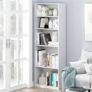 lot 19799 image: Furinno JAYA Simply Home 5-Shelf Bookcase, Adjustable Shelves, White