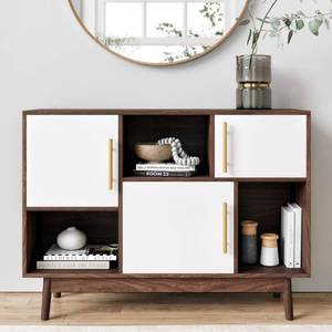 lot 19826 image: Nathan James Ellipse Brown Cube Storage with Display Shelves and White Cabinet Doors