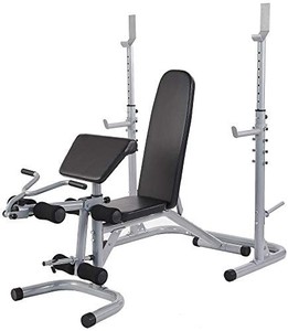 lot 19861 image: BalanceFrom RS 60 Multifunctional Workout Station Adjustable Olympic Workout Bench with Squat Rack, Leg Extension, Preacher Curl, and Weight Storage, 800-Pound Capacity, Gray