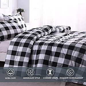 lot 19872 image: Andency Black Plaid Comforter Set Queen Size (90x90 Inch), 3 Pieces (1 Gingham Comforter and 2 Pillowcases), Soft Microfiber Buffalo Check Down Alternative Comforter Set