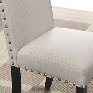 lot 19878 image: Roundhill Furniture Biony Tan Fabric Dining Chairs with Nailhead Trim, Set of 2