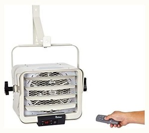 lot 19883 image: Dr. Infrared Heater DR-975 7500-Watt 240-Volt Hardwired Shop Garage Electric Heater, WallCeiling Mounted with Remote Controlled Thermostat RETAILS $299.99