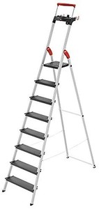 lot 19899 image: Hailo 0850-827 L100 Pro, 8-Ft Folding Lightweight Aluminum Step Platform Ladder, Black