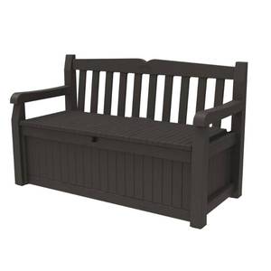 lot 19900 image: Keter Solana 2-Person Brown Outdoor Resin Storage Bench