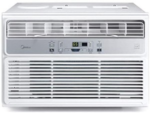 lot 19933 image: MIDEA MAW12R1BWT EasyCool Window Air Conditioner, Fan-Cools, Circulates, and Dehumidifies, Has A Reusable Filter, and Includes an LCD Remote Control, 12000 BTU, White
