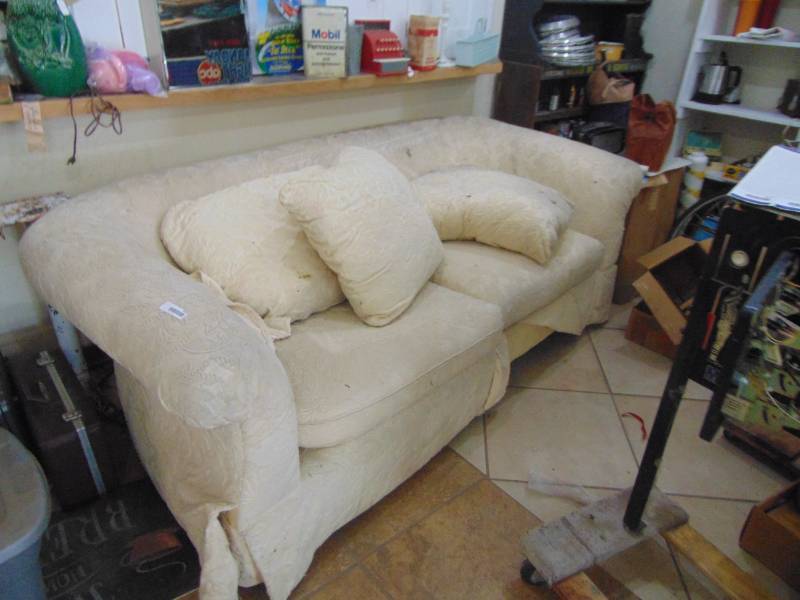 lot 3176 image: White Cloth Covered Sofa -