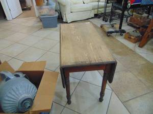 lot 3869 image: Weathered Oak - Drop Leaf Table  -