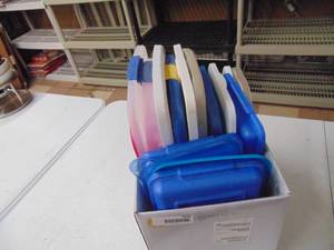 lot 3938 image: Box of Large Plastic Container Lids