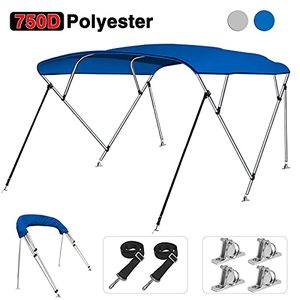 lot 1560 image: KAKIT 750D 3 4 Bow Bimini Top Boat Cover with 2 Rear Support Poles  4 Quick Release Deck Mounts  2 Straps  Storage Boot  Stainless Steel Mounting Hardwares, 1 Inch Stainless Aluminum Frame