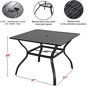 lot 1563 image: EMERIT Outdoor Patio Bistro Metal Dining Table with Umbrella Hole 37x37,Black (Dining Table)