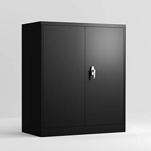 lot 1564 image: Merax - WF192245 Steel Storage Cabinet, 3 Shelf Metal Storage Cabinet with 2 Adjustable Shelves and Lockable Doors, 41.6 H x 36 W x 18 D Black