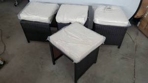 lot 1568 image: Lot of 4 Rattan Dining Stools with Beige Cushions, 18.5 Tall - 1616 Top