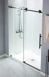 lot 11 image: WOODBRIDGE MBSDC6076-MBL Frameless Sliding Glass Shower Door  56-60W x 76H  Matte Black Finish