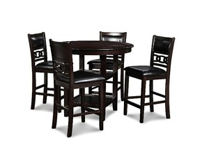 lot 16 image: New Classic Furniture Gia 5-Piece Round Counter Height Dining Set with 1 Dining Table and 4 Chairs, 42-Inch, Ebony