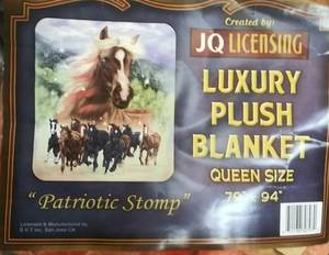 lot 30001 image: Lq Licensing Patriotic Stomp Racing Wild Horses Plush Blanket - Queen 79 X 94