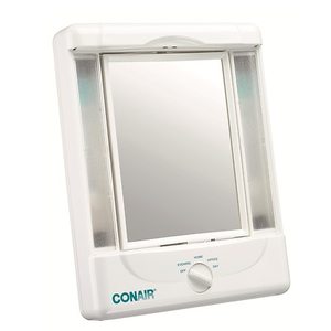 lot 30081 image: Conair Two-Sided Lighted Makeup Mirror with 4 Light Settings, White, TM8LX3