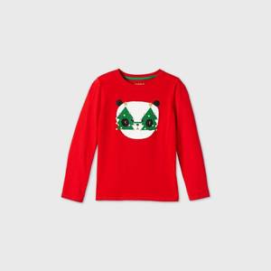 lot 31021 image: Girls Long Sleeve Christmas Panda Graphic T-Shirt - Cat & Jack Red M