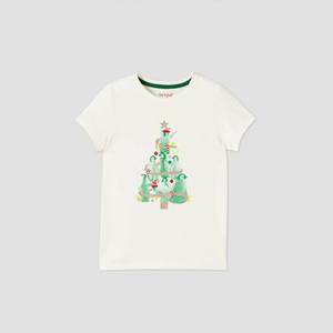 lot 31023 image: Girls Short Sleeve Penguin Christmas Tree Graphic T-Shirt - Cat & Jack Cream M, Ivory