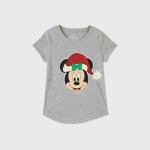 lot 31024 image: Girls Disney Minnie Mouse Santa Hat Short Sleeve Graphic T-Shirt - Gray XS