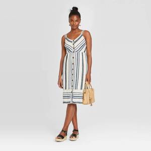 lot 31033 image: Womens Striped Sleeveless Button-Front Sun Dress - Universal Thread Blue S