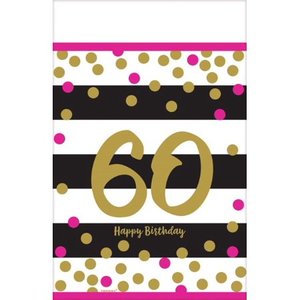 lot 31060 image: Over the Hill Hot Pink and Gold 60th Birthday Plastic Table Cover (1ct)