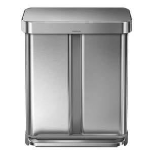 lot 6693 image: simplehuman 58 L Rectangular Hands-Free Dual Compartment Recycling Kitchen Step Trash Can with Soft-Close Lid, Brushed - Brushed Stainless Steel